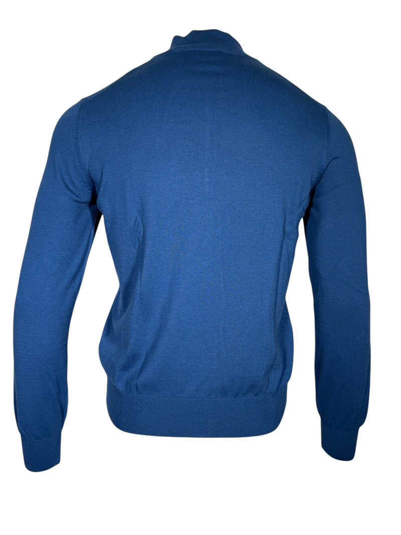 BUTTON DOWN COTTON 1/4 ZIP SWEATER - MARINE BLUE