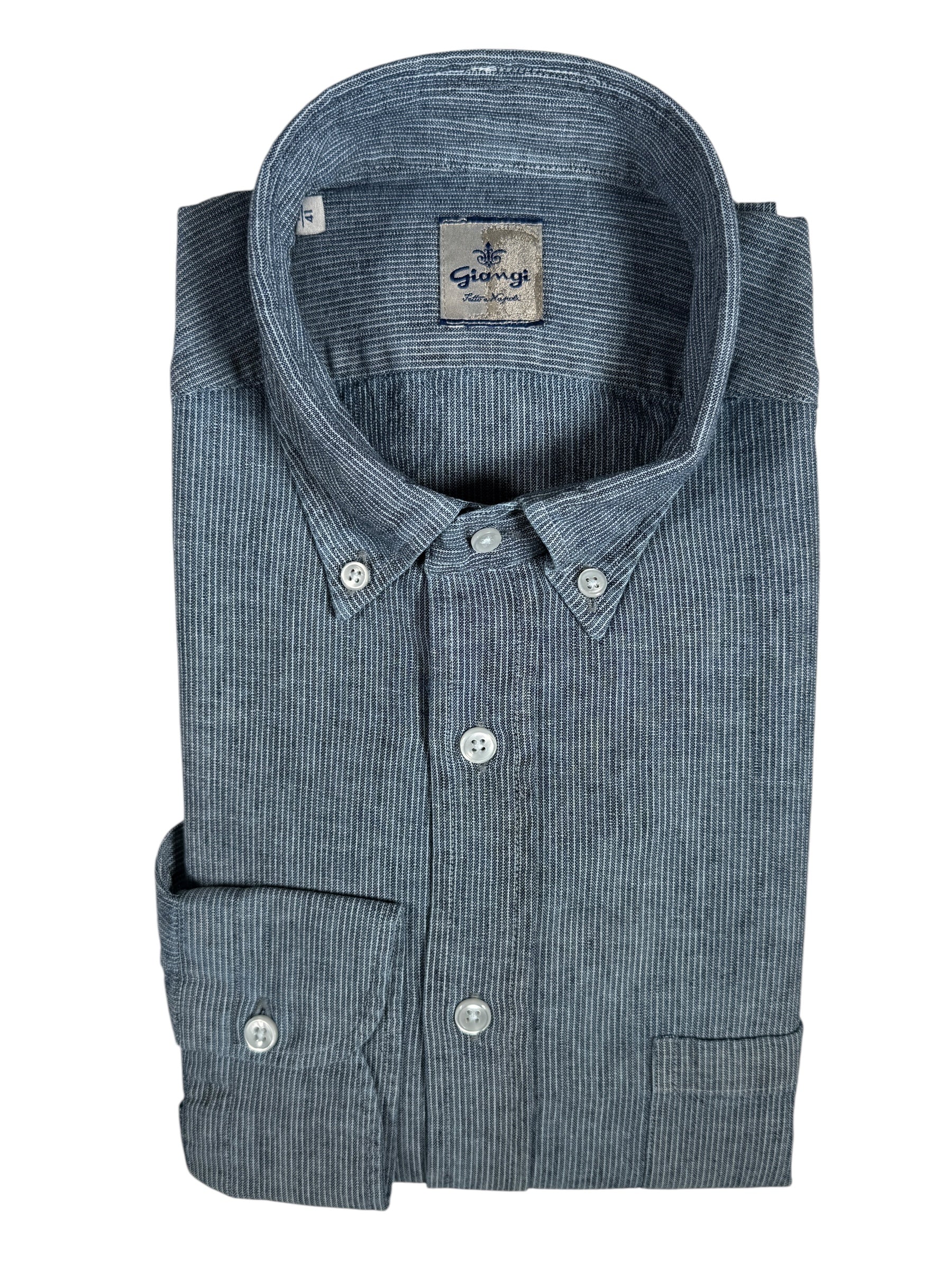 GIANGI NAPOLI MEN'S LINEN BLEND SHIRT - INDIGO STRIPE