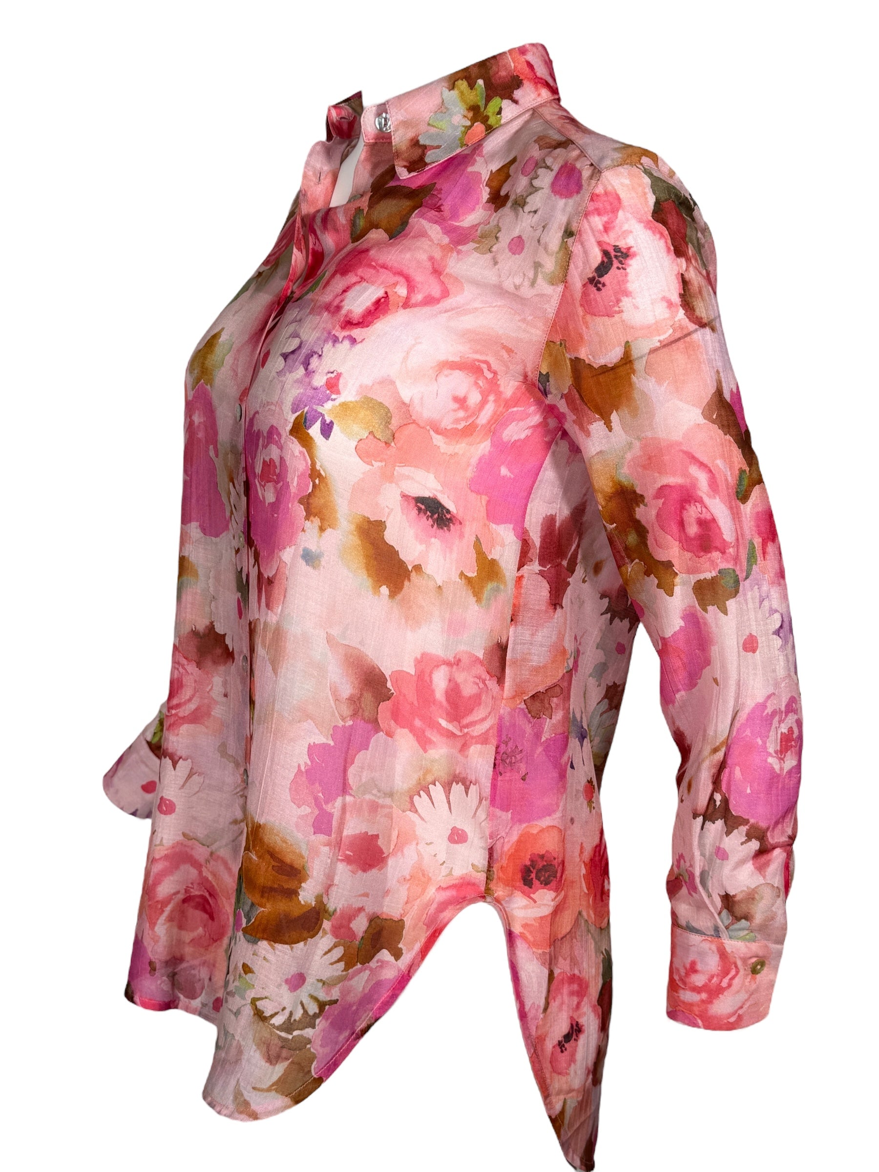 HUBERT GASSER FLORAL BACK SPLIT SHIRT - FUCSIA