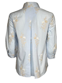 CAMICETTASNOB EMBROIDERED FLORAL BLOUSE - LIGHT BLUE & TAN