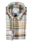 GUGLIELMINOTTI LINEN SHIRT - LIGHT BLUE/BROWN PLAID
