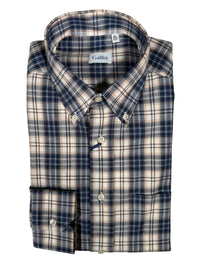 GALLIA MEN'S SHIRT - NAVY & TAN PLAID