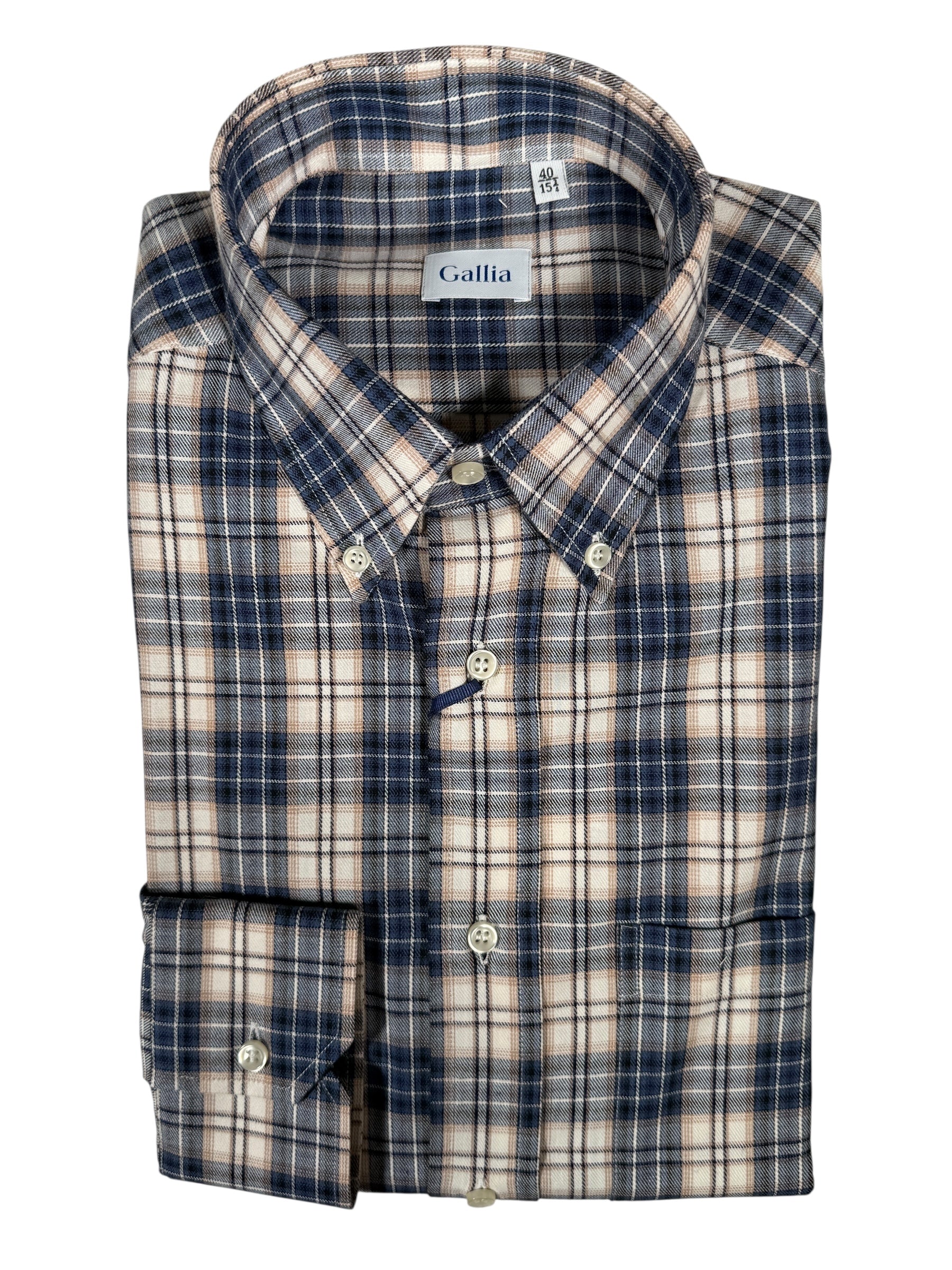 GALLIA MEN'S SHIRT - NAVY & TAN PLAID