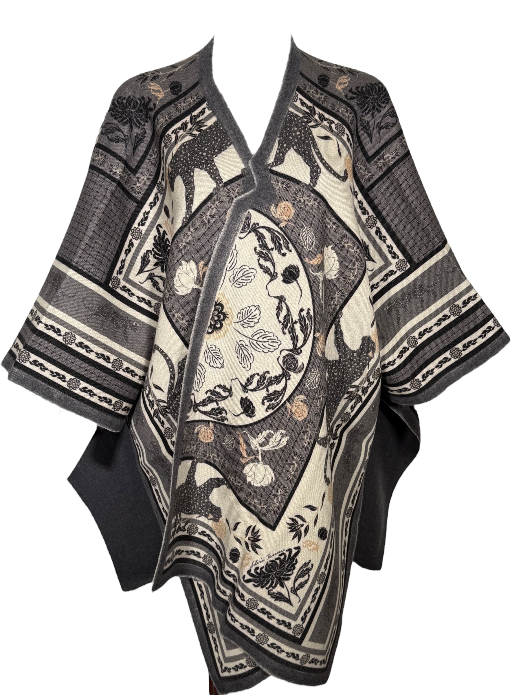 FRANCO FERRARI LEOPARD WOOL CAPE - GREY