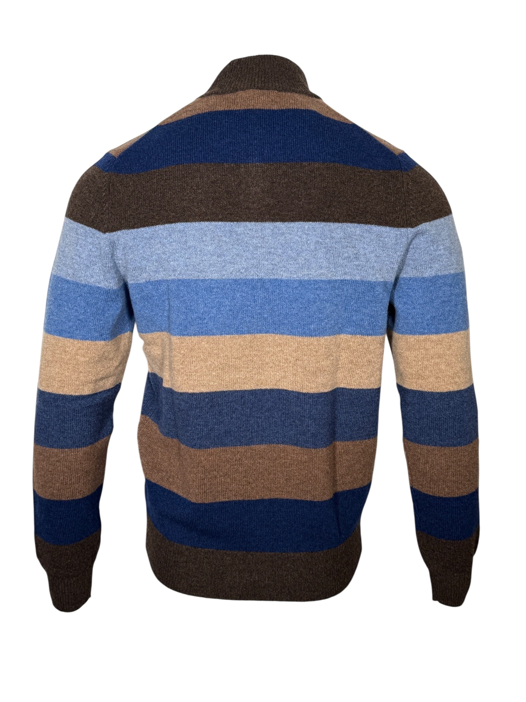 ALAN PAINE LYNDHURST 1/4 ZIP STRIPE SWEATER - COCOA/BLUE MIX