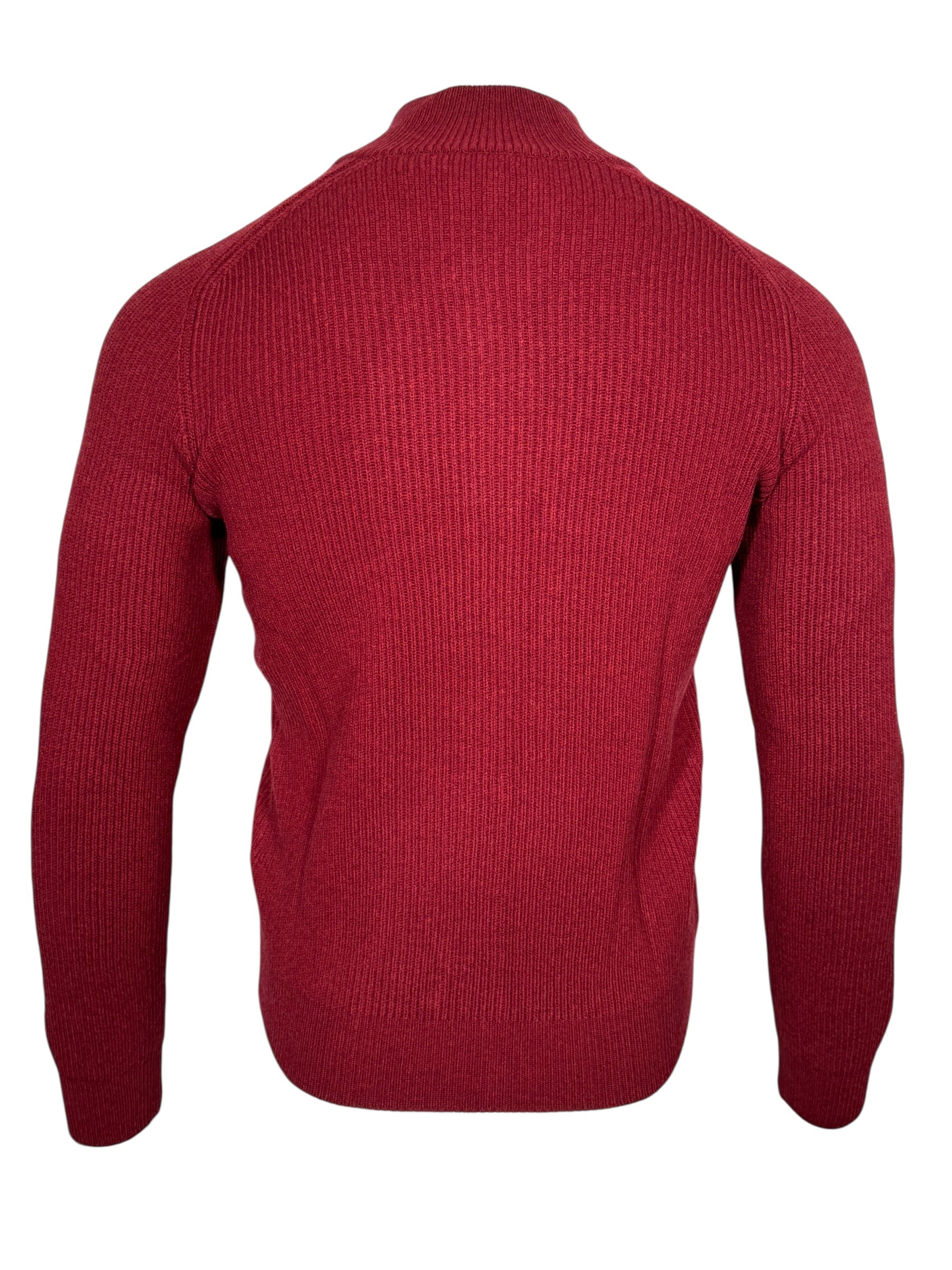 BUTTON DOWN WOOL/CASHMERE FULL ZIP SWEATER - PAPRIKA