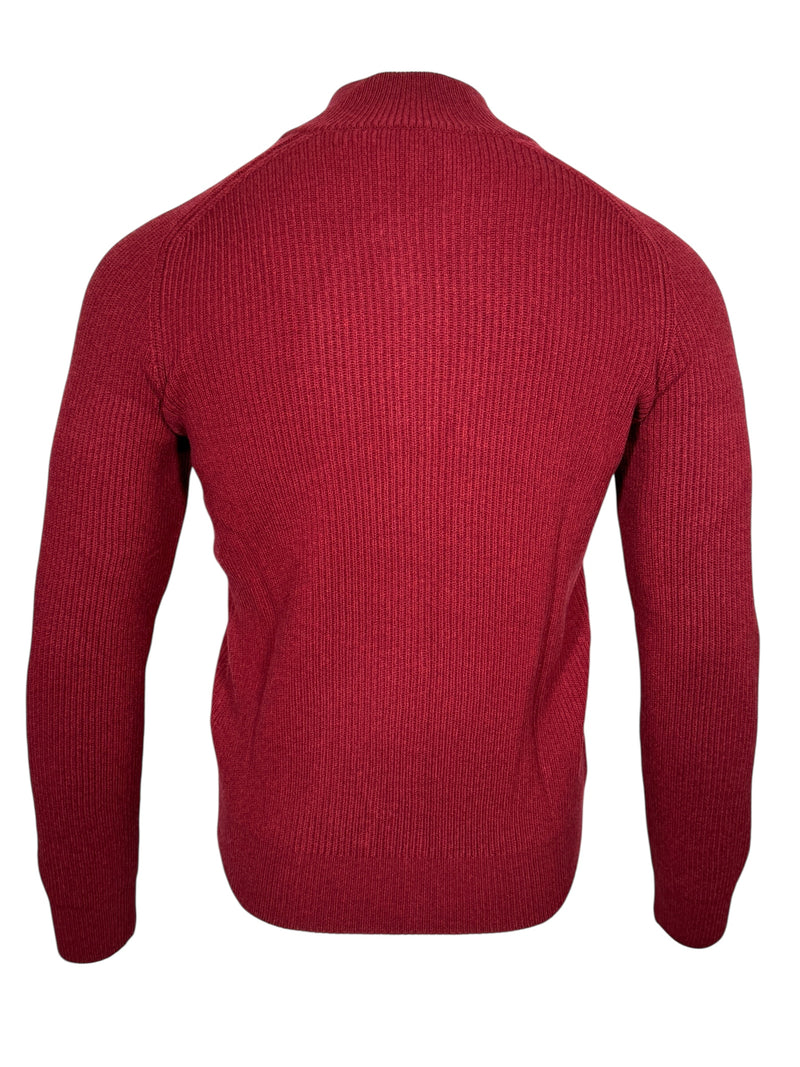 BUTTON DOWN WOOL/CASHMERE FULL ZIP SWEATER - PAPRIKA