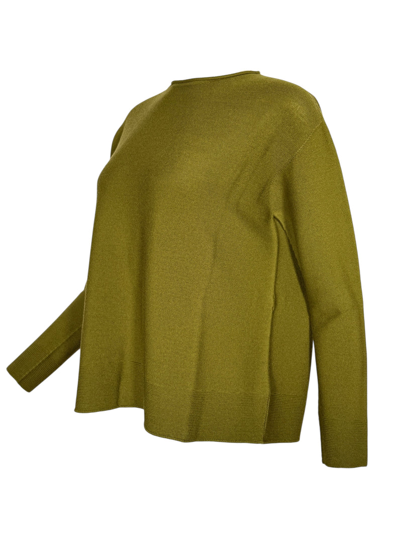 HUBERT GASSER MERINO ROUND NECK SWEATER - MOSS