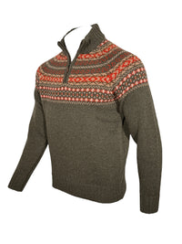 ALAN PAINE HOLMSTON 1/4 ZIP FAIRISLE SWEATER - MOORLAND