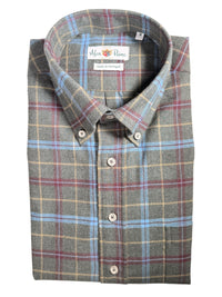 ALAN PAINE CLASSIC FIT SHIRT - OLIVE/LIGHT BLUE PLAID FLANNEL