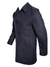 OARS & OLD IVY WOOL WALKING COAT WITH LEATHER TRIM - NAVY PLAID