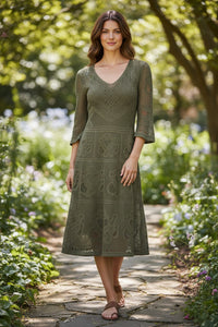 D.EXTERIOR CROCHET KNIT DRESS - OLIVE