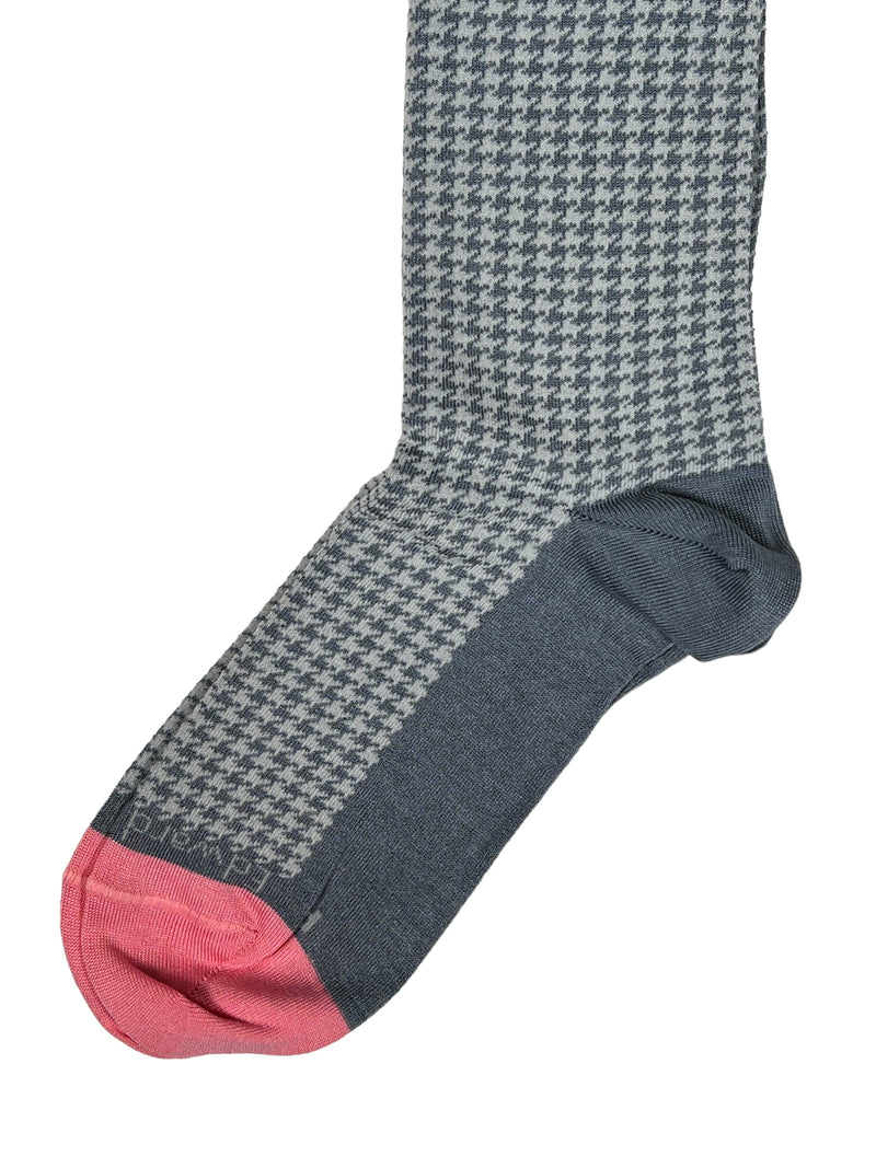 EDWARD ARMAH MEN'S SOCK - COOL GREY/PINK HOUNDSTOOTH