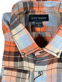 SCOTT BARBER LIGHTWEIGHT FLANNEL BOLD PLAID MEN’S SHIRT - AUBURN