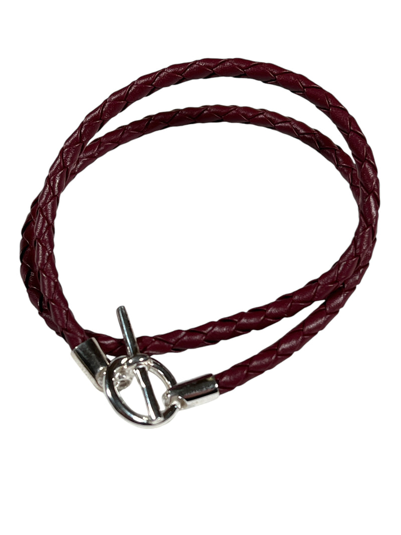 SPIVEY MEN'S BRAIDED LEATHER BRACELET - WINE WITH STERLING