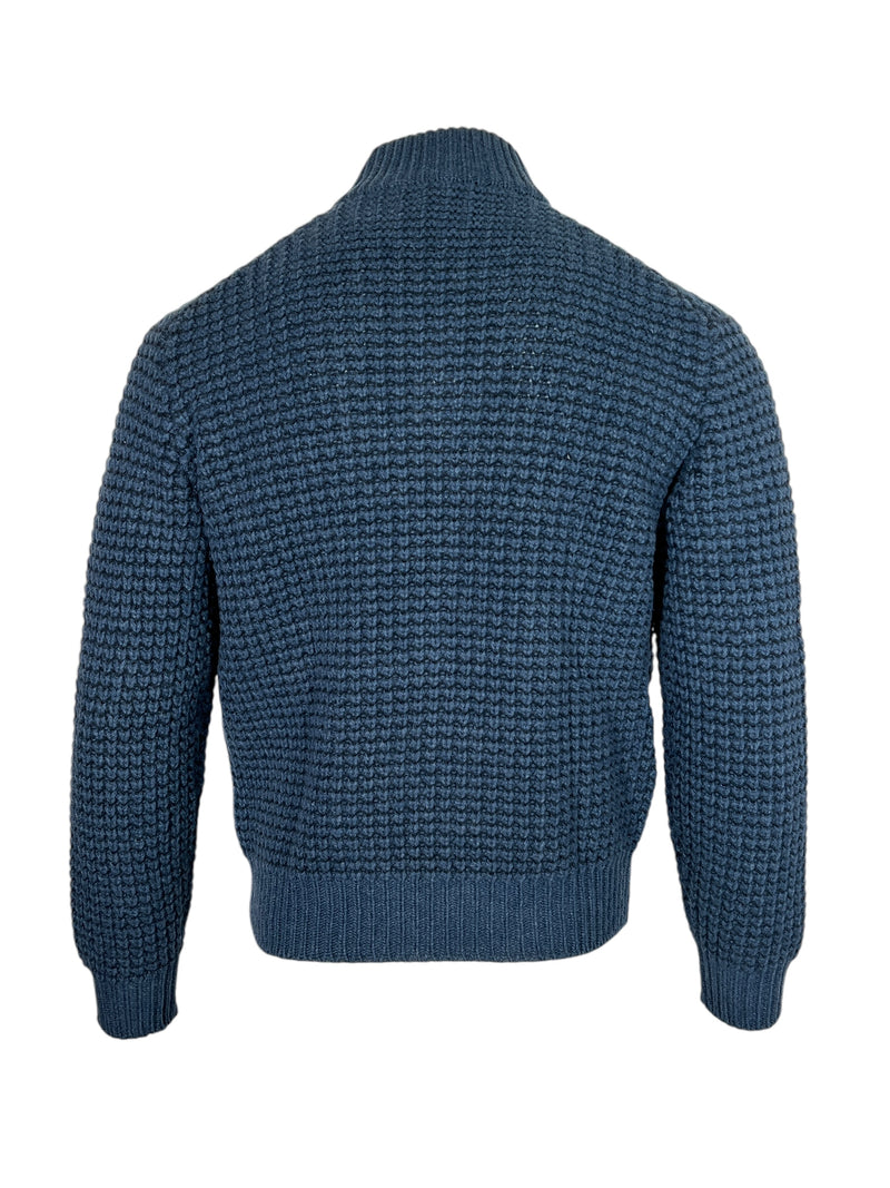 FEDELI WOOL BULL STITCH FULL ZIP SWEATER - NAVY/BLUE MIX