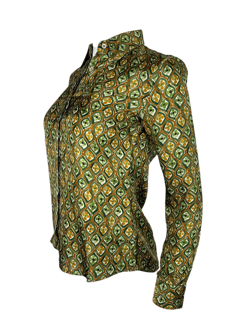 CALIBAN SILK BLOUSE - MUSTARD/GREEN DIAMOND