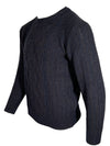 INIS MEAIN PATENTED ARAN CREW NECK SWEATER - NAVY/BROWN MIX