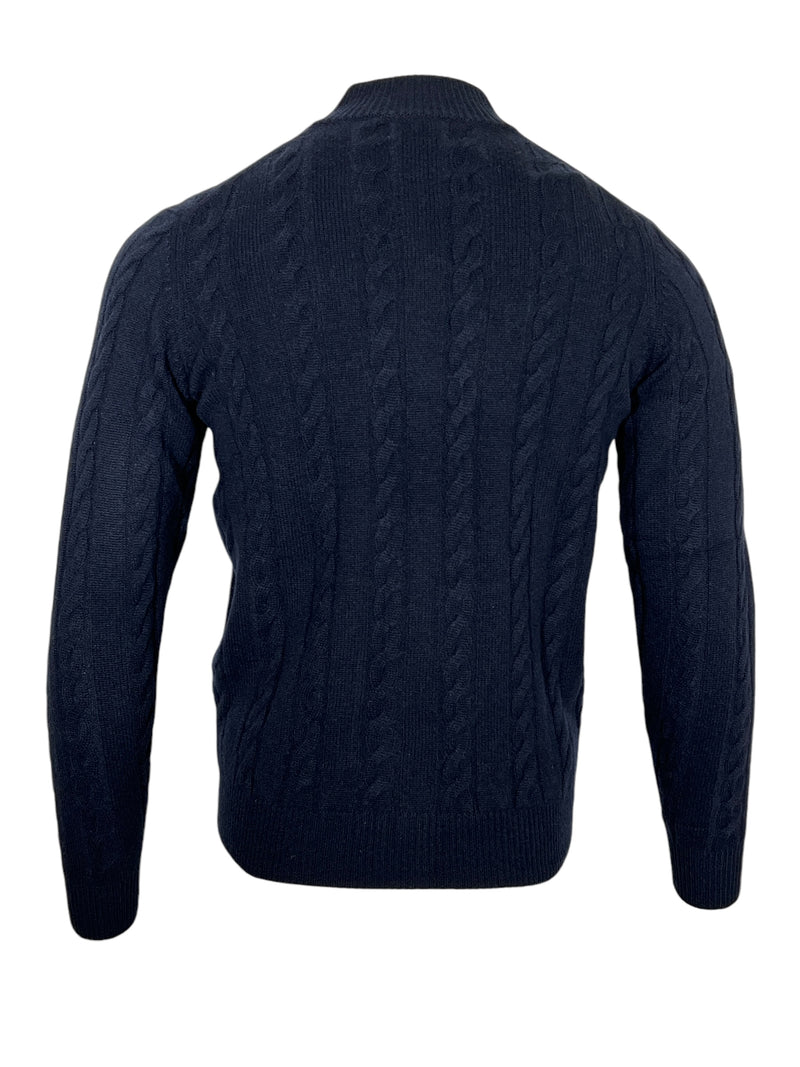 ALAN PAINE WITHERING CASHMERE CABLE FULL ZIP SWEATER - DARK NAVY