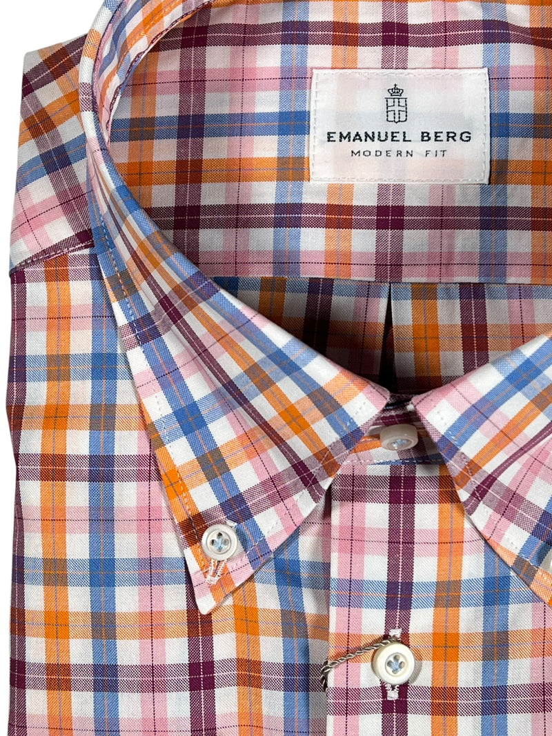 EMANUEL BERG OXFORD CASUAL MEN'S SHIRT - ORANGE CHECK