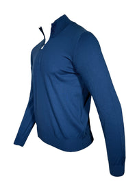 BUTTON DOWN COTTON 1/4 ZIP SWEATER - MARINE BLUE