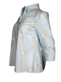 CAMICETTASNOB EMBROIDERED FLORAL BLOUSE - LIGHT BLUE & TAN