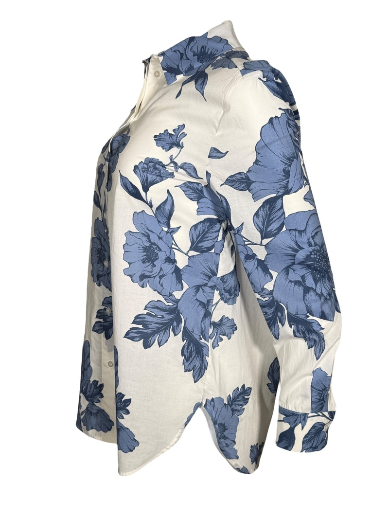 OUI FLORAL BLOUSE - BLUE & WHITE