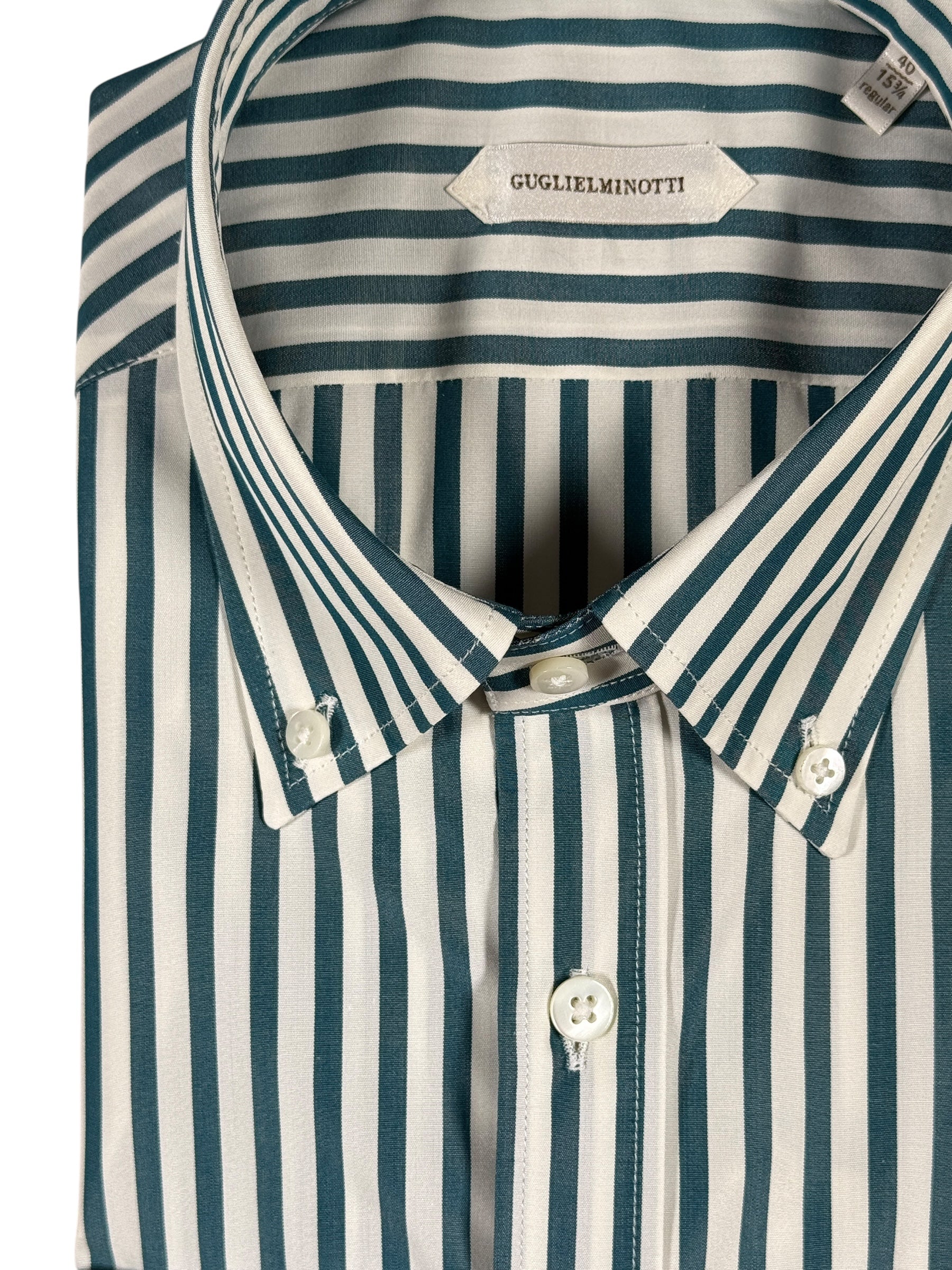 GUGLIELMINOTTI COTTON SHIRT - TEAL STRIPE