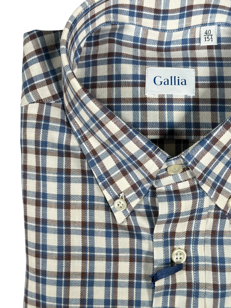 GALLIA MEN'S SHIRT - NAVY & BROWN DOUBLE CHECK