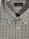 BUTTON DOWN SPORT SHIRT - BLUE/BROWN MICRO CHECK