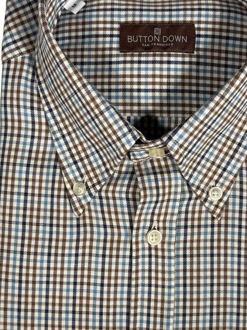 BUTTON DOWN SPORT SHIRT - BLUE/BROWN MICRO CHECK