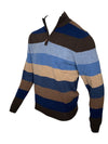 ALAN PAINE LYNDHURST 1/4 ZIP STRIPE SWEATER - COCOA/BLUE MIX