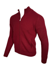 BUTTON DOWN WOOL/CASHMERE FULL ZIP SWEATER - PAPRIKA