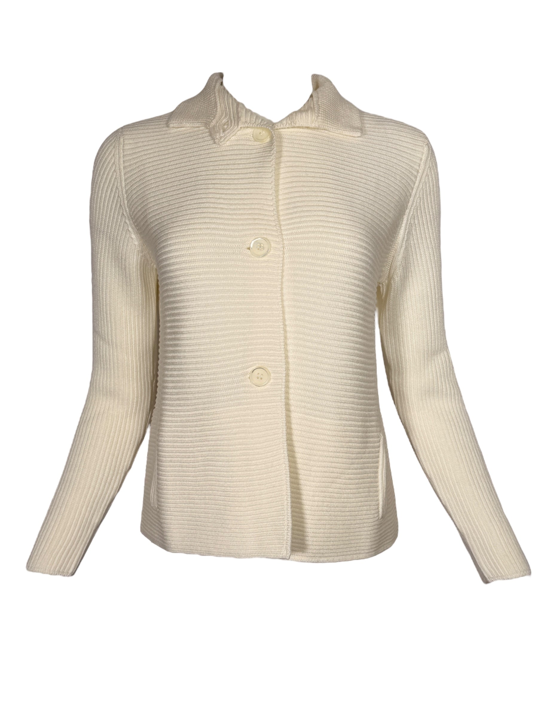 HUBERT GASSER HORIZONTAL RIB CARDIGAN - WINTER WHITE