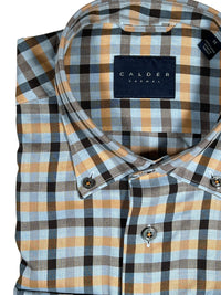 CALDER CARMEL MEN'S CHECK SHIRT - LIGHT BLUE/MUSTARD MIX