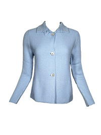 HUBERT GASSER HORIZONTAL RIB CARDIGAN - LIGHT BLUE