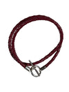 SPIVEY MEN'S BRAIDED LEATHER BRACELET - WINE WITH STERLING