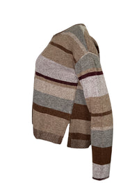 REPEAT MULTI STRIPE CREW NECK SWEATER - BROWN