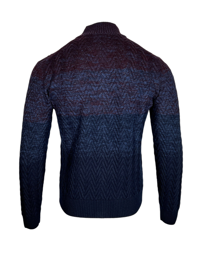 CORNELIANI CHEVRON FULL ZIP SWEATER - BORDEAUX/BLUE MIX