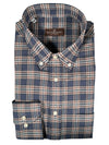 BUTTON DOWN SPORT SHIRT - NAVY/BROWN PLAID