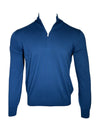 BUTTON DOWN COTTON 1/4 ZIP SWEATER - MARINE BLUE