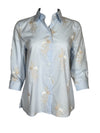 CAMICETTASNOB EMBROIDERED FLORAL BLOUSE - LIGHT BLUE & TAN