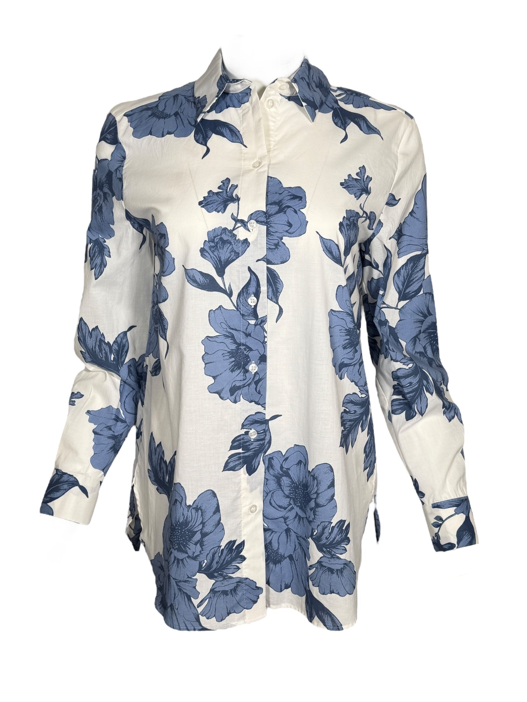 OUI FLORAL BLOUSE - BLUE & WHITE