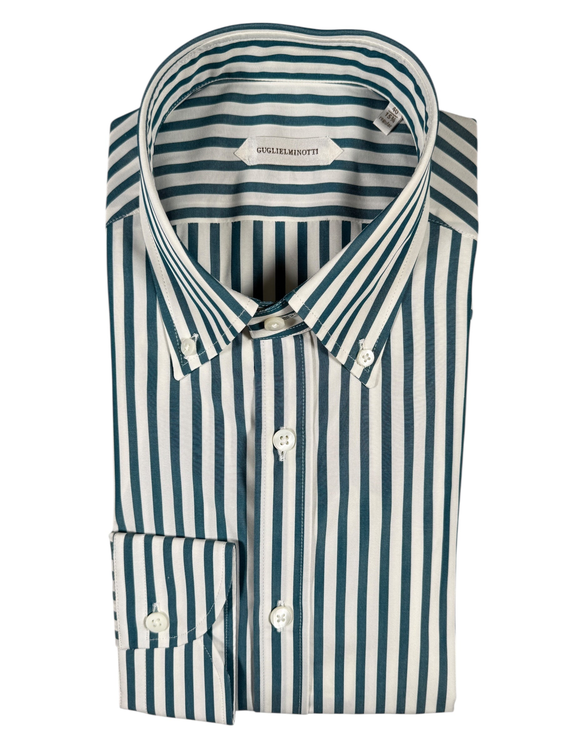 GUGLIELMINOTTI COTTON SHIRT - TEAL STRIPE