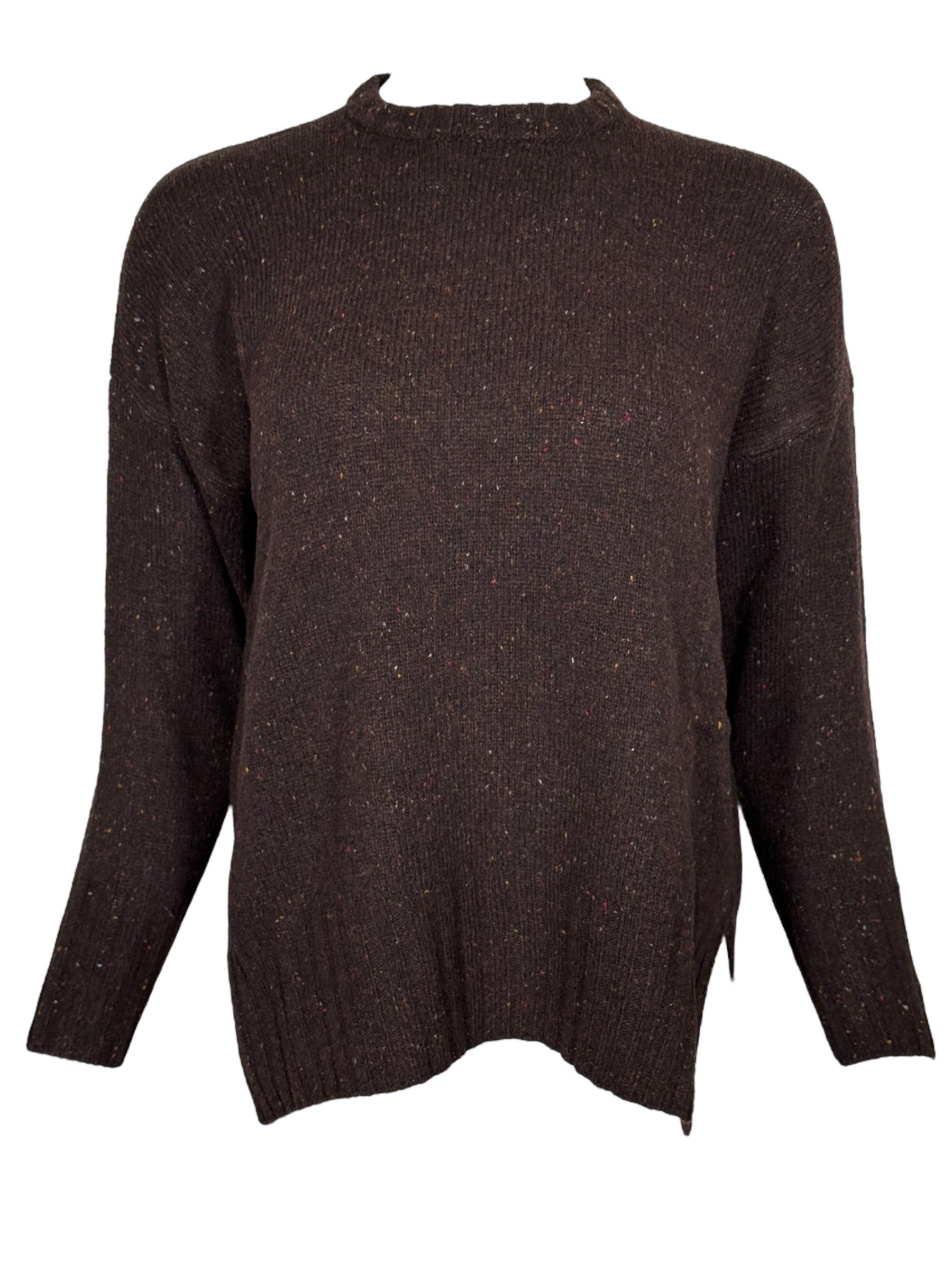 BASE MILANO TWEED ROUNDNECK SWEATER - CAFFE