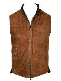 DEL VECCHIO MEN'S SUEDE & CASHMERE REVERSIBLE VEST - CHESTNUT/NAVY