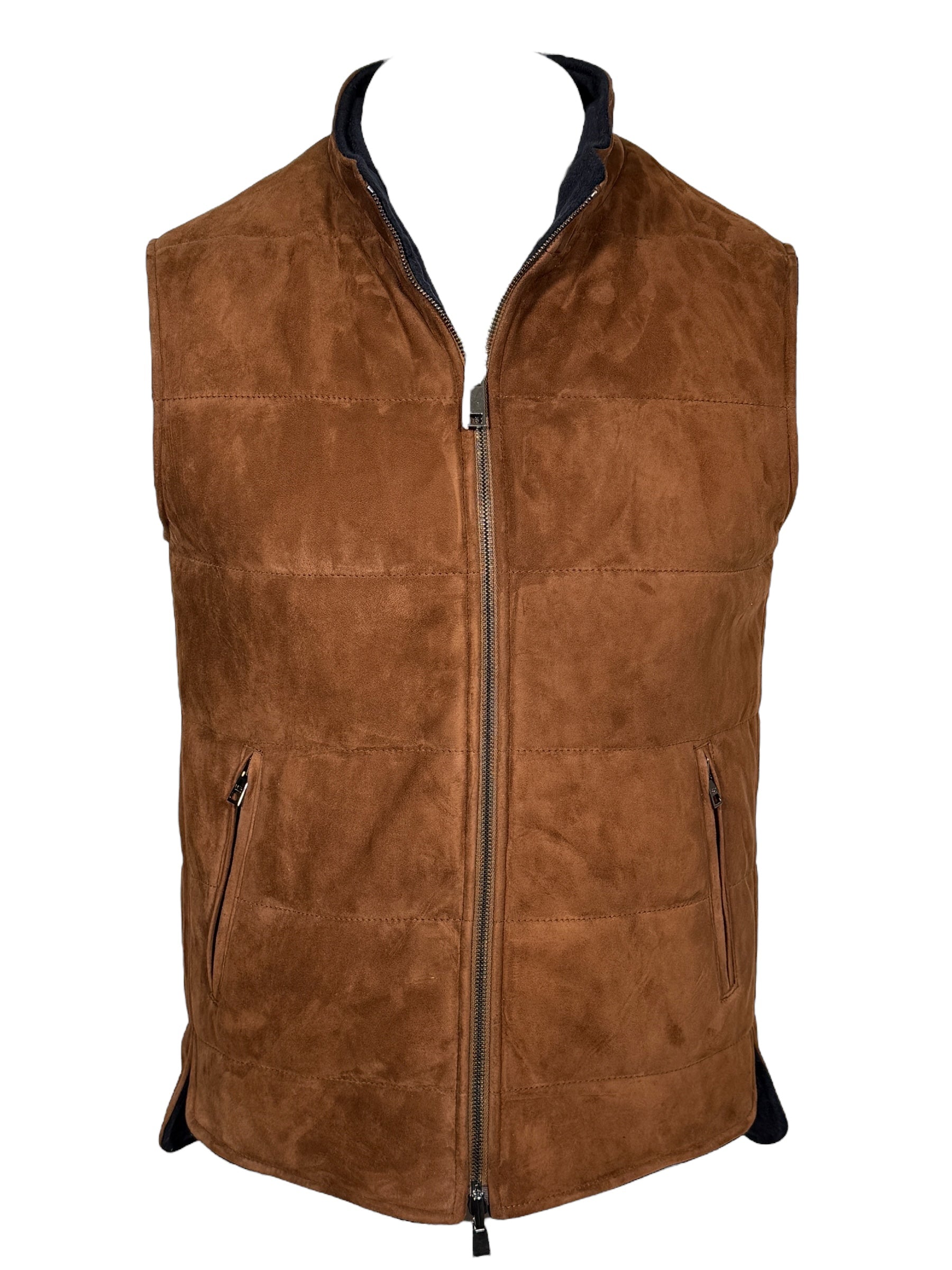 DEL VECCHIO MEN'S SUEDE & CASHMERE REVERSIBLE VEST - CHESTNUT/NAVY