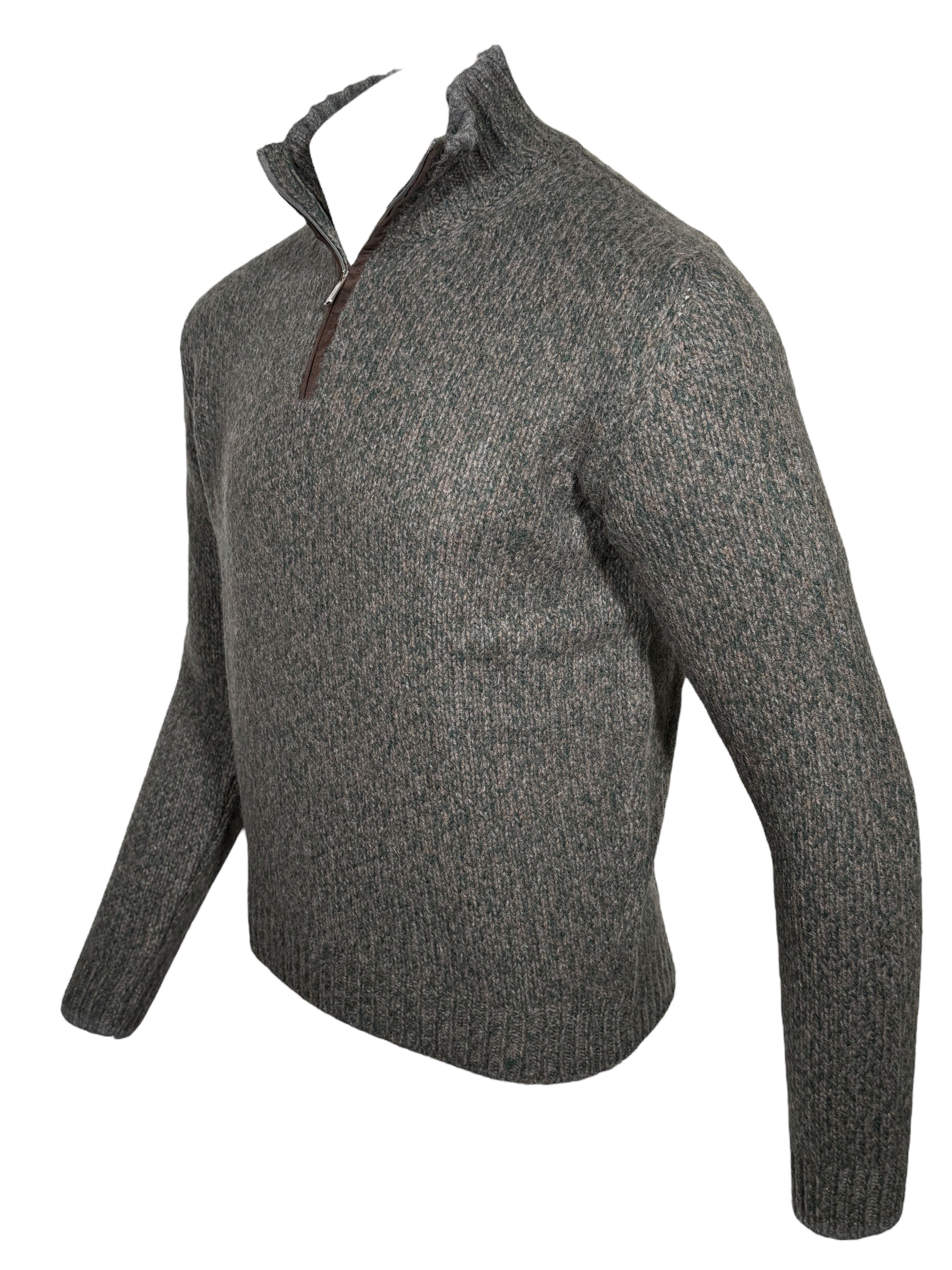 FEDELI BABY ALPACA 1/4 ZIP SWEATER - OLIVE & TAN MIX