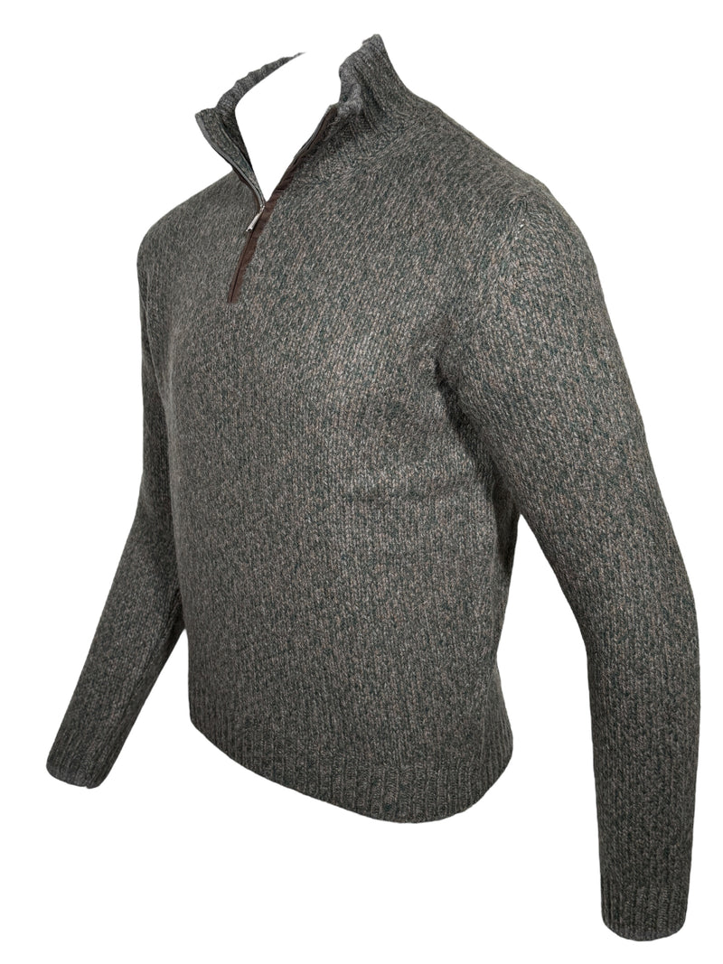 FEDELI BABY ALPACA 1/4 ZIP SWEATER - OLIVE & TAN MIX