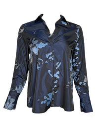 ROSSO 35 FLORAL TAFFETA SHIRT - NAVY